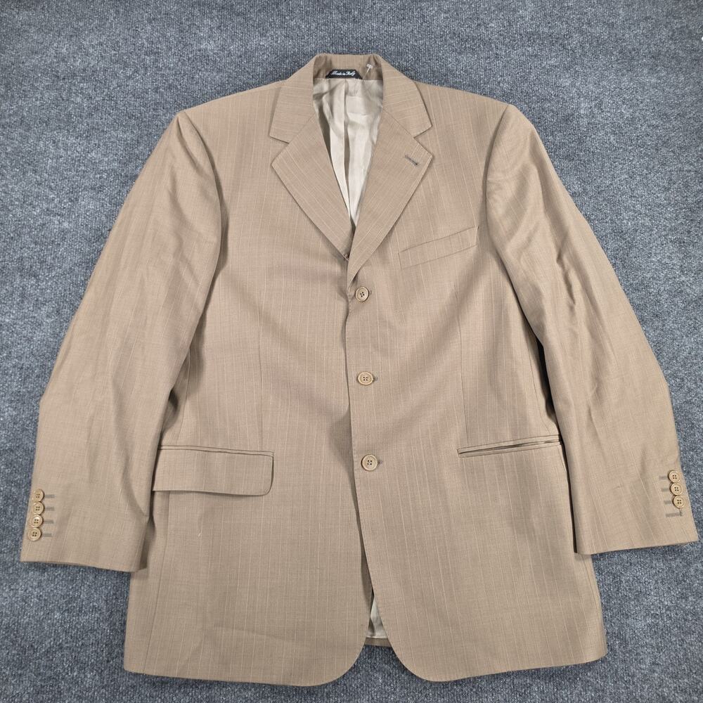 Classics by Zanetti Men's 52R Super 120's Wool Blazer Tan Pinstripe Made Italy